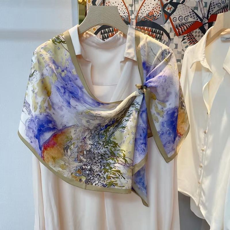 Silk Mulberry Silk Silk Scarf Plain And Elegant Water Ink Bamboo Silk Scarf Women'S Double Crepe Scarf Shawl