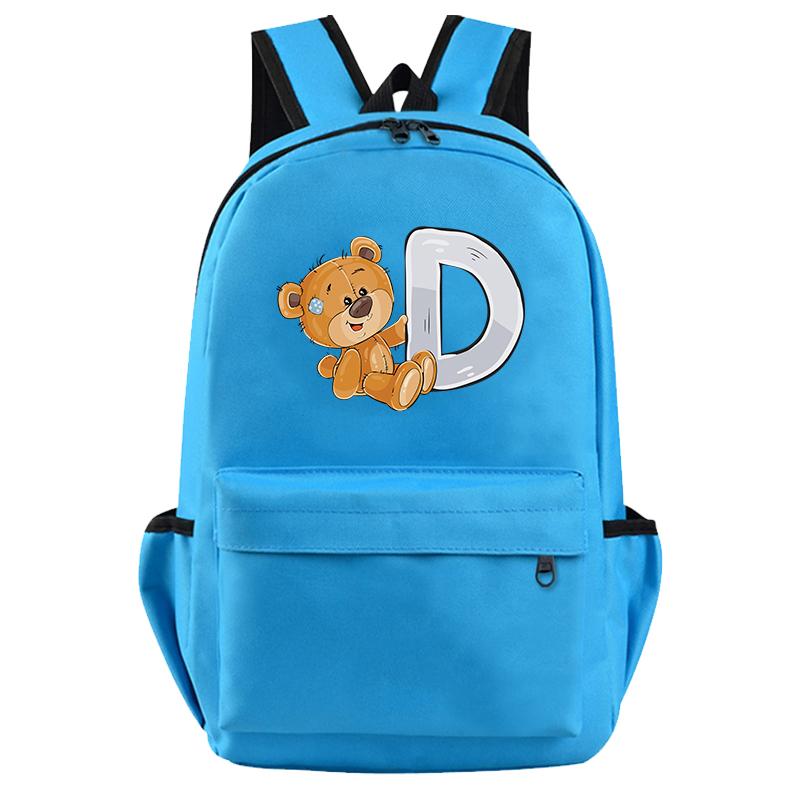 Little Bear 26 English Letters Backpack Teen School Bag for Girls Boy Backpack Bookbag for Kid Gifts Large Capacity Student Bag