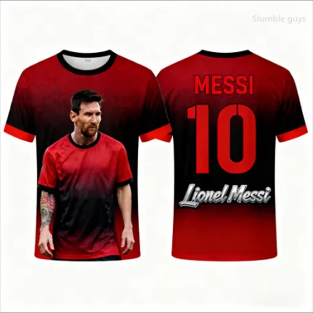 Sommer Messi Print Stickerei Kinderkleidungsset Fußballtrikot T-Shirt. Locker und bequem Geeignet für den täglichen Gebrauch
