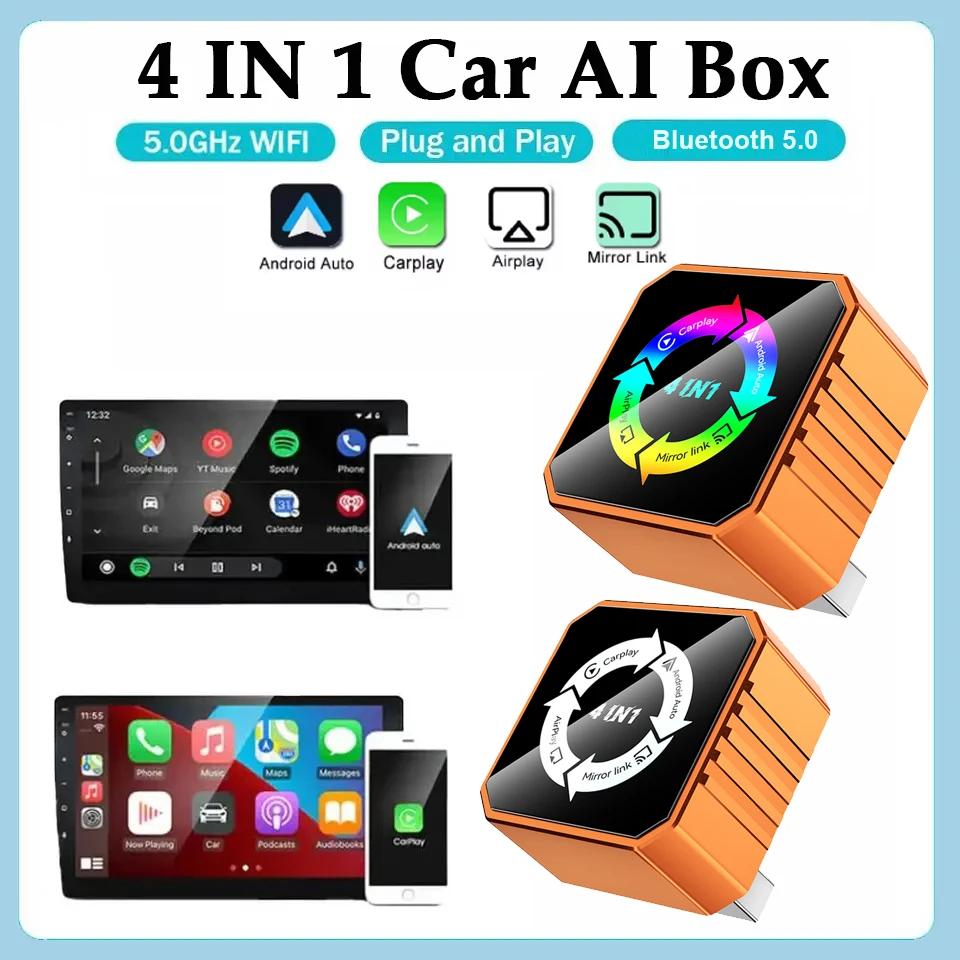 Adattatore Bluetooth MiNi Wireless 4-in-1 per Auto Carplay Spina USB Plug & Play Airplay Mirror Link WiFi Android Auto per iPhone Android Per il 98% di Auto OEM con Carplay e AA Cablati