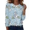 Women's Fashion Casual Long Sleeve Christmas Print Neck Top for Holiday
