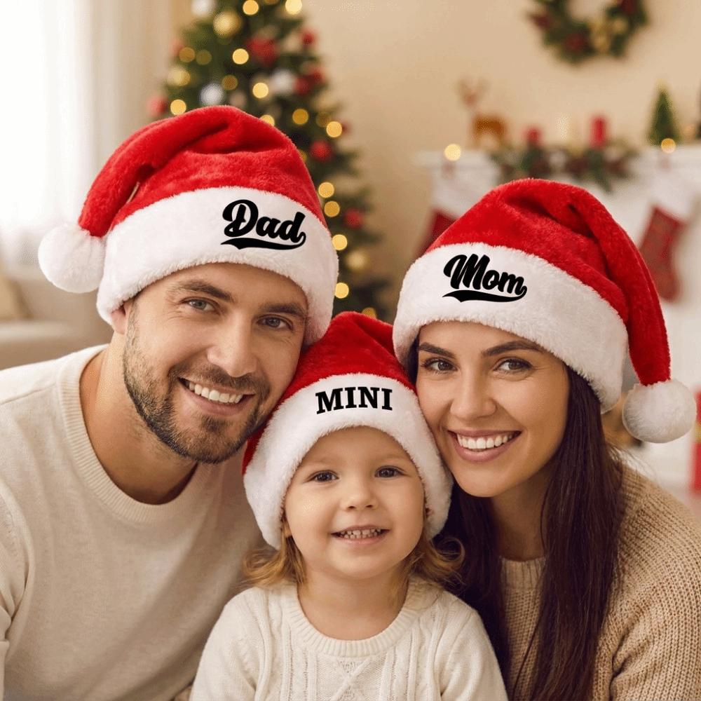 Fluffy Family Matching Santa Hat DAD MOM MINI Embroidered Plush Santa Cap Home Decor