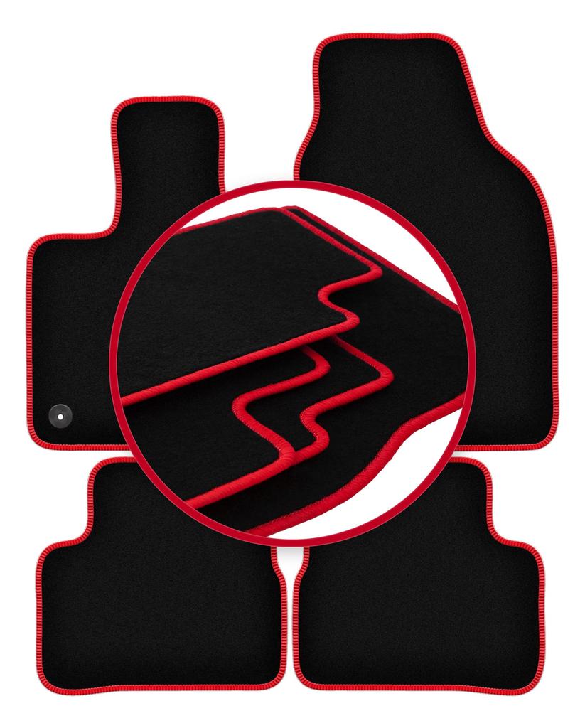 Velour floor mats with red edge for: Fiat E-500 / 500 Electric hatchback (2020-)