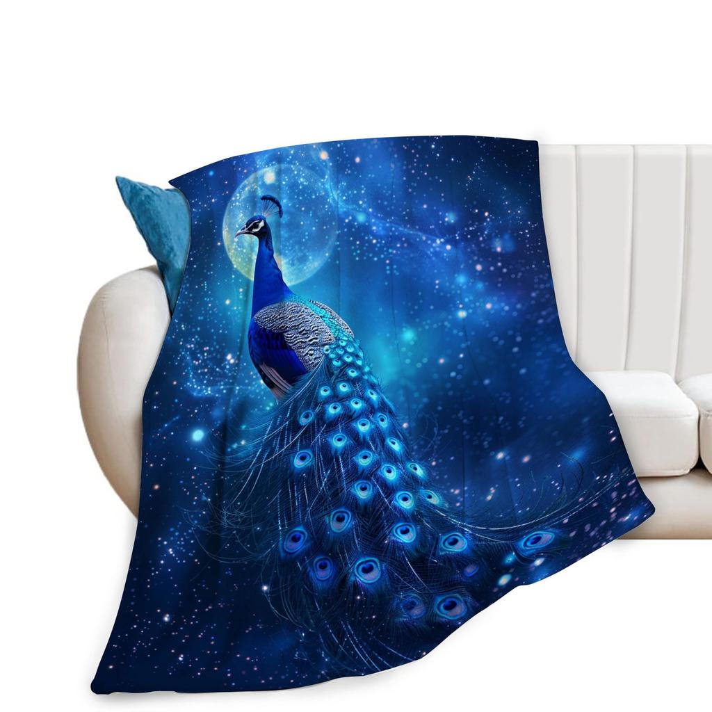 Peacock Pattern Collection Digital-printed Polyester Bedroom Velvet Flannel Cover Blanket Fleece Soft Cover Blankets for Beds