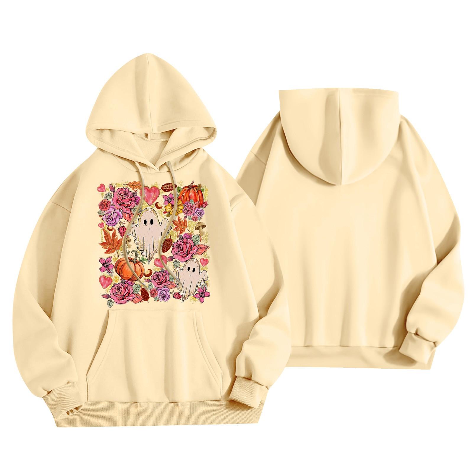 

Женский модный легкий пуловер с длинным рукавом и карманами, худи с принтом S бежевый