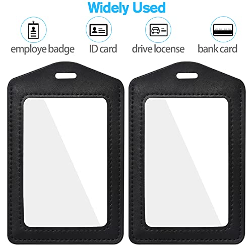 Vertical Genuine Leather Double Sided Transparent Waterproof ID Card Holder Black 2PCS