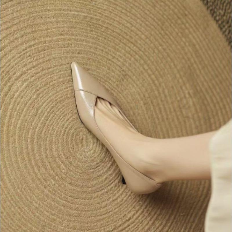 Women's Sheepskin Pointed Toe Slip-on Pumps Elegant Ladies 5cm Thin High Heel Daily Slim Dress Heeled Shoes for Woman