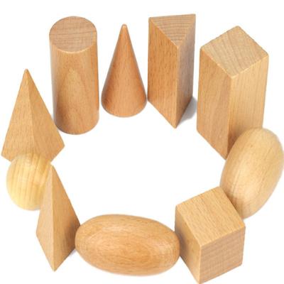 Wooden Geometric Solids 3-D Shapes Montessori Learning Education Math Toys Resources for School Home