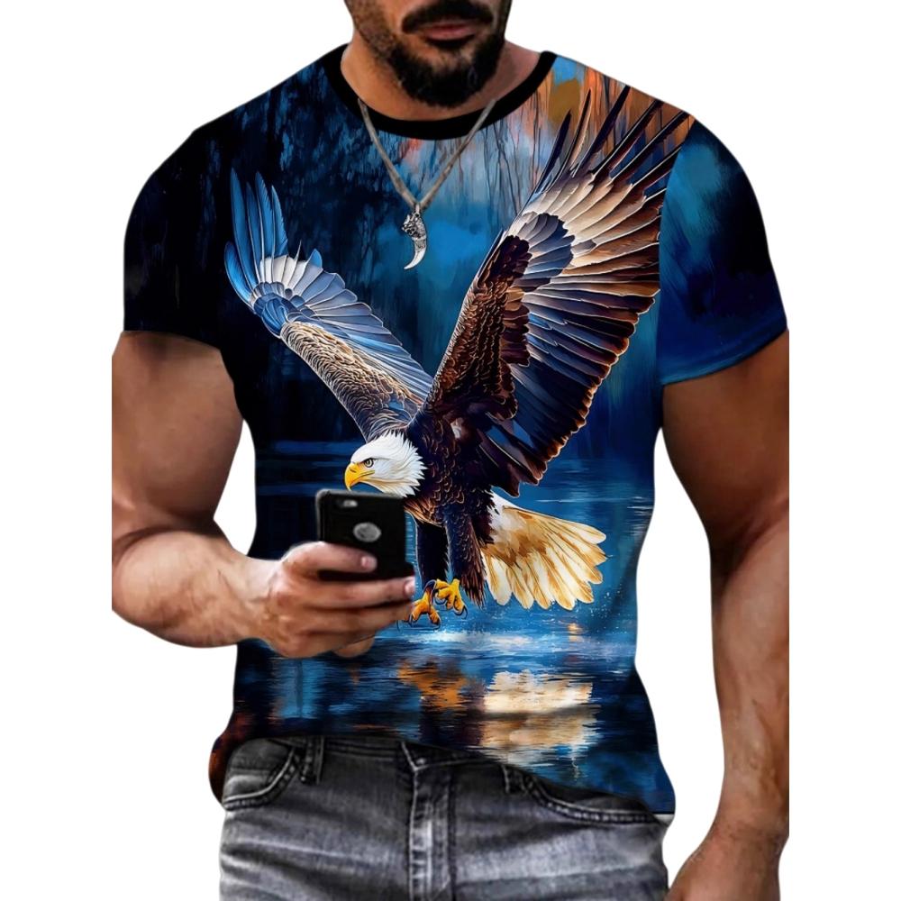 Fashion 3D Eagle Print T Shirt for Men Animal Graphic T-Shirt Casual Loose Round Neck Short Sleeve Tops Summer Men's Clothing