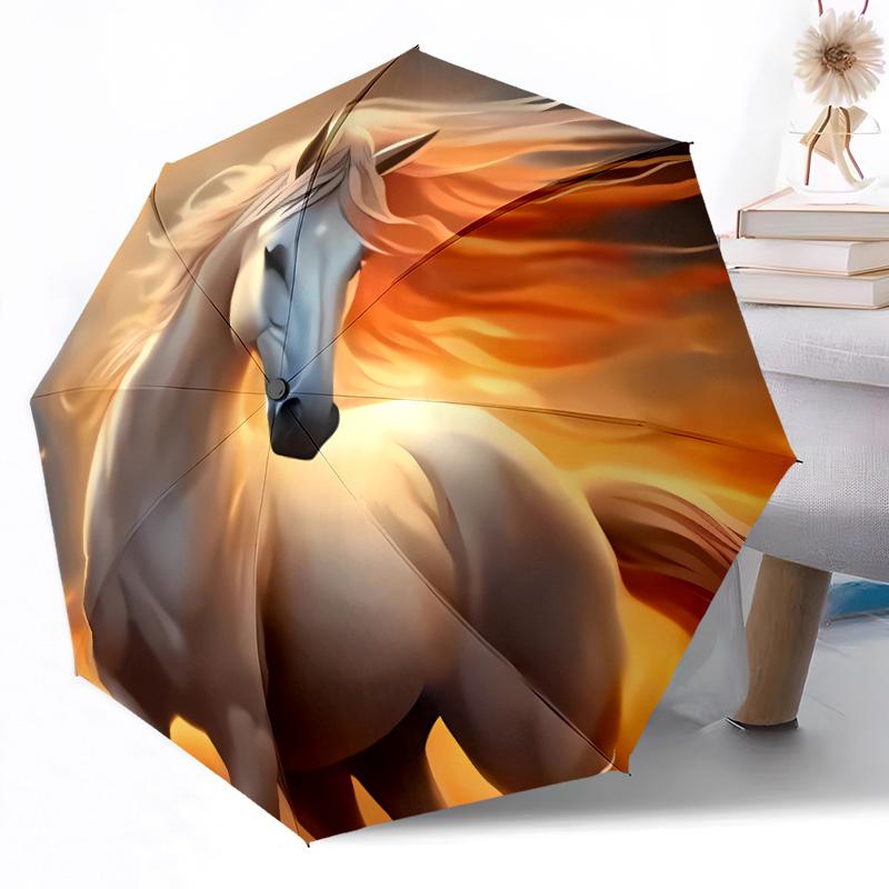 Ethereal Horse At Sunset Outdoor Automatic Umbrella Compact 8-Rib Design Lightweight Travel Essential Compact Folding Umbrella Birthday Christmas Gift