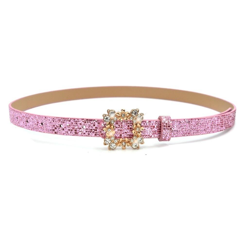 

Vintage Bling Bling Sparkling Rhinestone Belt Glitter Versatile PU Leather Belt Luxury Brand Design Waist Strap Women рожевий