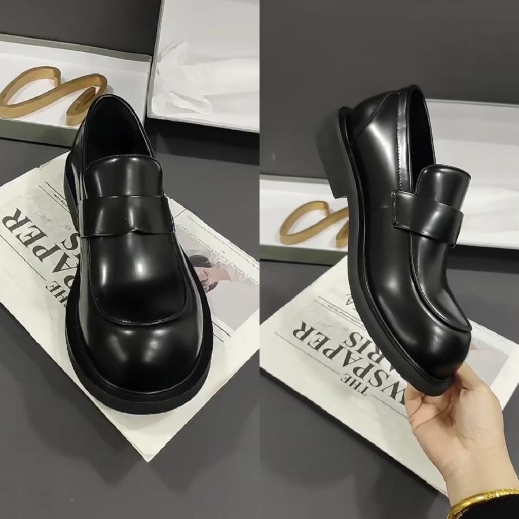 

New product big head pure leather round head British bright leather lazy one pedal casual leather shoes European goods 44