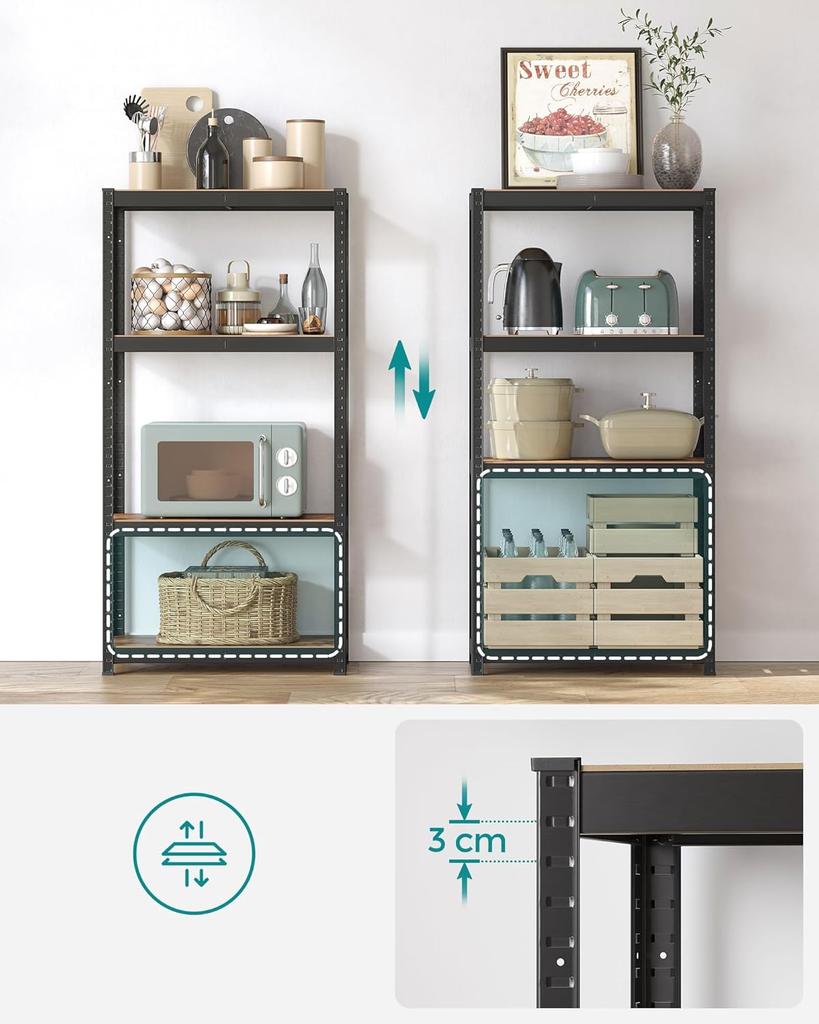 SONGMICS Shelving Unit, 40 x 80 x 160 cm, 520 kg Load Capacity (130 kg per Shelf), Industrial, Adjustable Storage Shelves, for Living Room, Kitchen