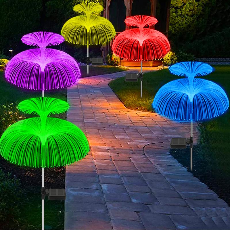 6PCS Outdoor LED Solar Pathway Lights Waterproof Jellyfish Decoration Garden Lawn Lights 7Color Change Yard Walkway Patio Solar Lamp