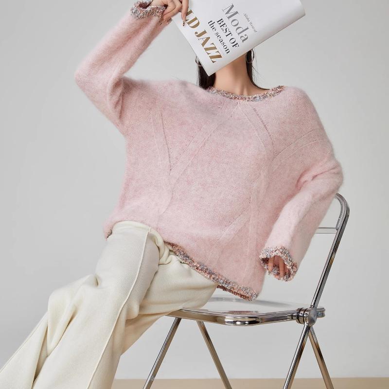 

Весна Осень Женский Трикотаж Ленивый Стиль Розовый Элегантный Свитер Пуловер с Круглым Вырезом Женский Топ One Size розовый