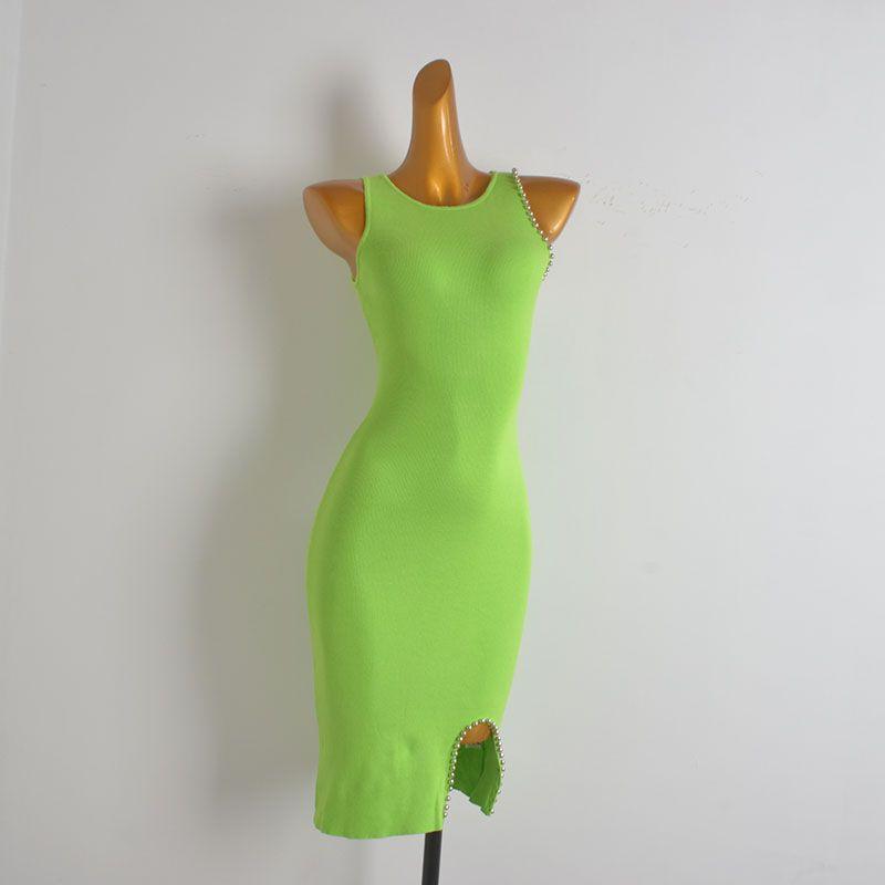 

Western Style Gyaru Sexy round Neck Beads Vest Knitted dress Women Spring and Summer Slim fit Slimming Sheath A- line Skirt Picture color One size