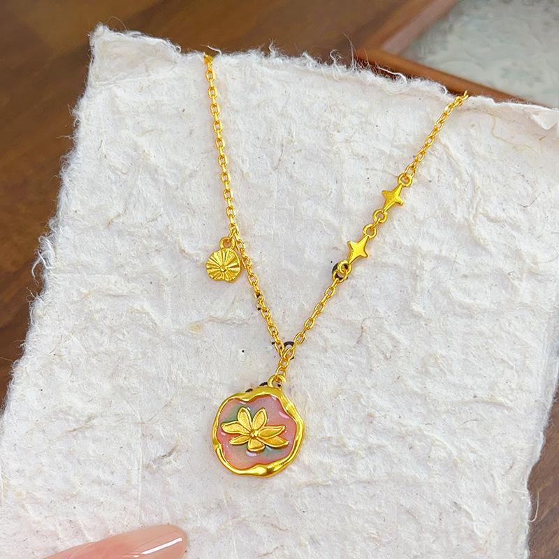 

Подвеска в виде цветка с каплей масла, уникальный дизайн, цепочка для ключицы, ретро, легкая роскошь, ожерелье для женщин