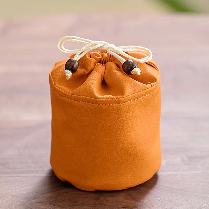 Leder Outdoor Reise Teegeschirr Aufbewahrungstasche Teegeschirr Zuhause Chinesische Teetasse Geschenkpaket Schmuck Teetasse Kordelzugtasche 2025 Neu
