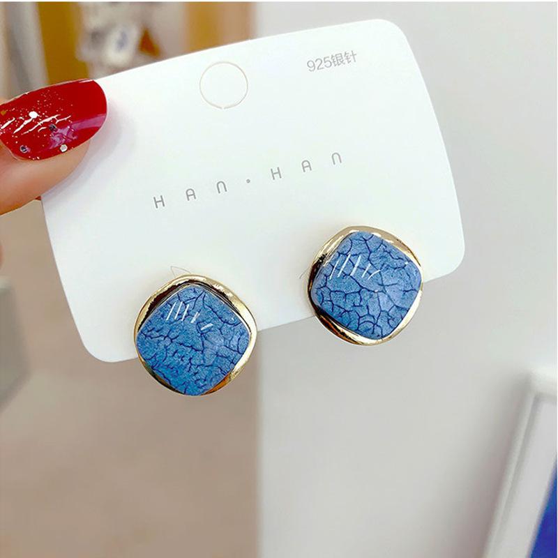 S925 Sterling Silver Square Resin Stud Earrings: 2023 Trendy and Versatile High-End Design for Women