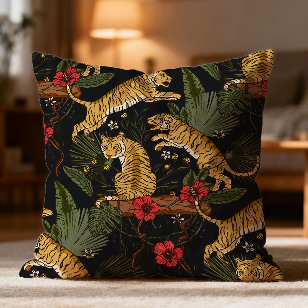 Fashion Tiger Cushion Cover Soft Washable Pillow Case Multi-Scene for Couch Bed Travel Office Use