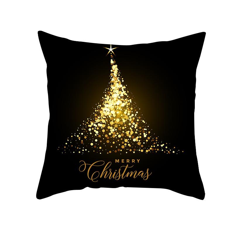 New Black Hot Stamping Christmas Pillow Cover Golden Elk Christmas Tree Sofa Cushion Cover Home