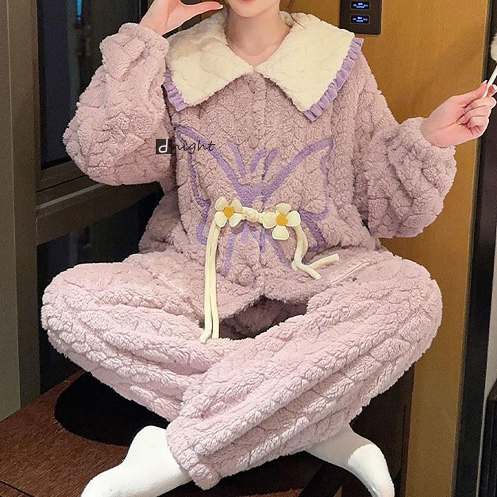 Winter Women's Warm Pajamas Set, Coral Velvet Pajamas, Flannel Thickened Cartoon Pajamas, Oversized Home Clothes, Oversized Pajamas