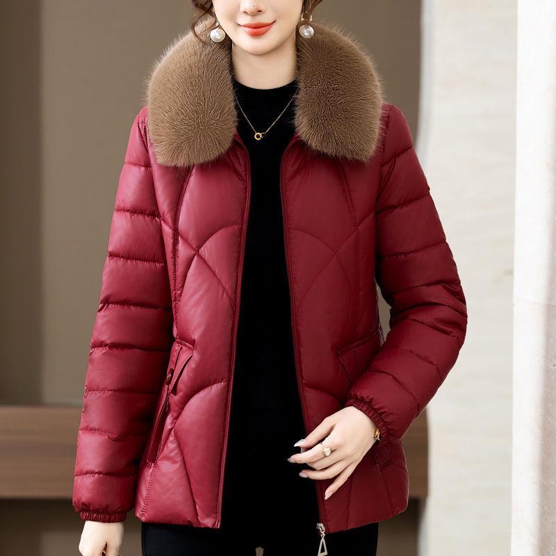 Płaszcz ze skóry i bawełny, Zimowa moda Gruba i ciepła kurtka bawełniana Luźny, oversizeowy płaszcz bawełniany dla kobiet