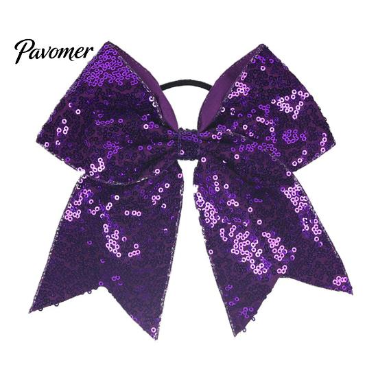 Shiny Hair Bows for Girls Sequins Bows, Elastic Tie, Large Cheerleading Stage Costume Accessories Band Ponytail Holder, Glitter Scrunchies Women Teens