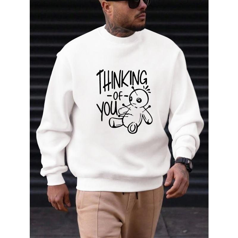 Men's "Thinking of You" Graphic Casual Crewneck Sweatshirt 100% Cotton Printed Long-Sleeve Crew Neck Pullover