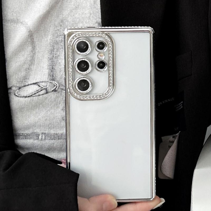 Luxury Plating Glitter Diamond Edge Clear Case For Samsung S24 S23 S22 Ultra Plus Camera Protection Transparent TPU Soft Cover