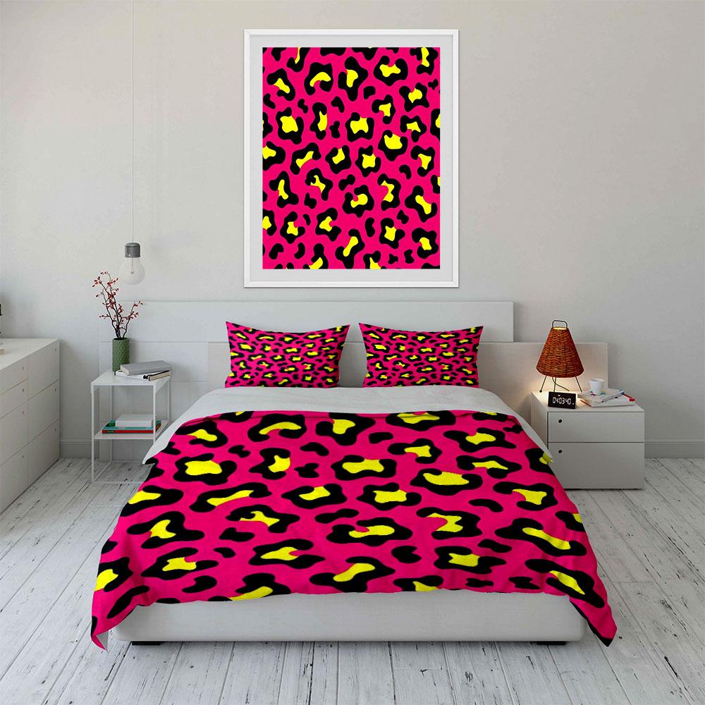 Bright Leopard Print Fashion Set Kid'S And Adults' Bedroom Decor, Exquisite Three-Piece Bedding Set Gift