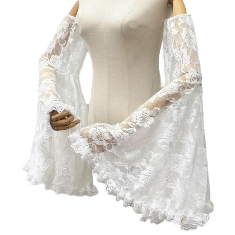 Любящие готические черные кружевные нарукавники для Хэллоуина Свадебные Элегантные сетчатые рукава до локтя белый