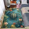 Illustrated Sea Turtle Lotus Pond Floral Watercolor Nature Art Area Rug Carpet for Living Room Bedroom Decor