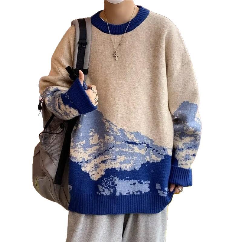 Herren Trendiger Harajuku Schneebirge Pullover – Herbst/Winter, Locker & Warm Gestrickt