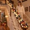 Holiday Entryway Stair Garland Santa Sleigh Railing Decor, Warm LED Lighted Snowy Banister Decoration, Pre-Lit Christmas White Lighting with