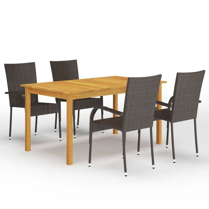 Ensemble de Salle à Manger - VIDAXL - 5 pcs - Bois d'Acacia Massif - Acier Résistant aux Intempéries - Empilable