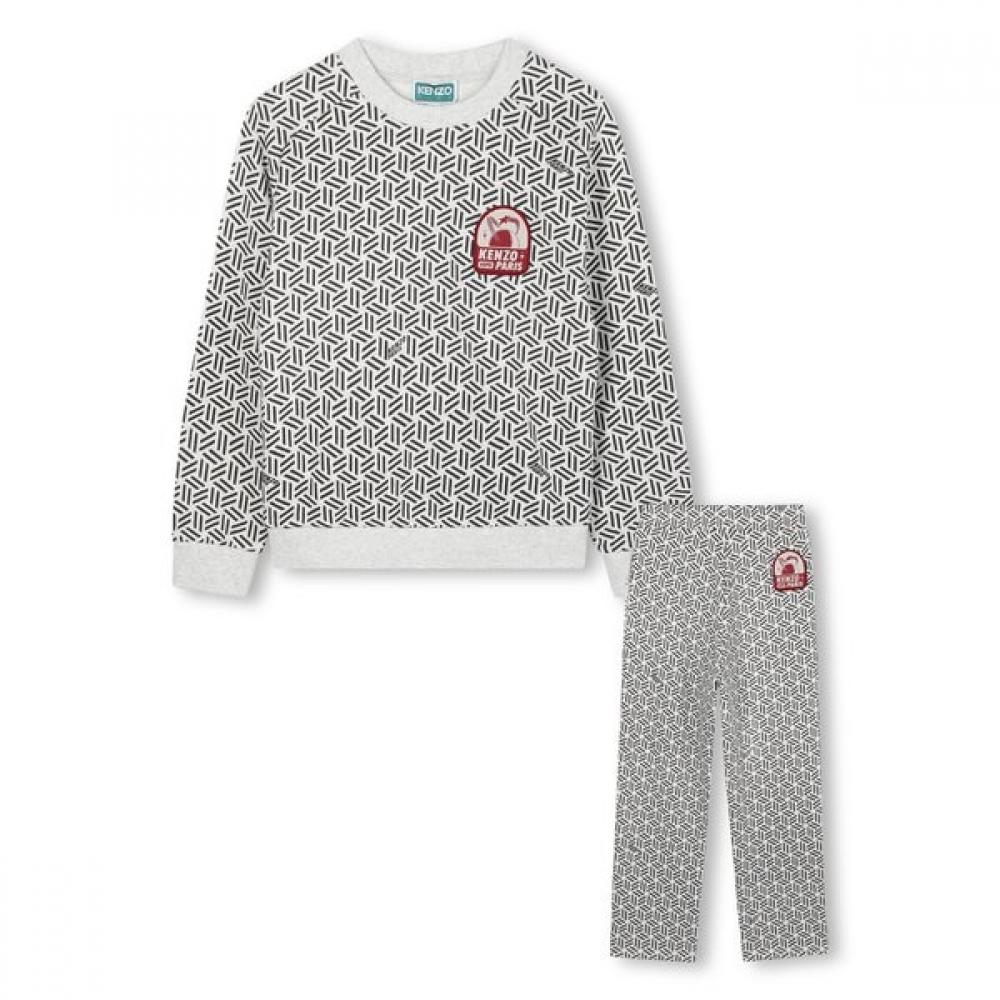 Kenzo Kids Cosmic Fun Logo Pattern Sweatshirt+training Pants Set Grey/12Age_152CM