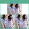 French Style Blouse Short Sleeve Women Summer 3d Effect Soft Satin Breathable For Casual Wear
