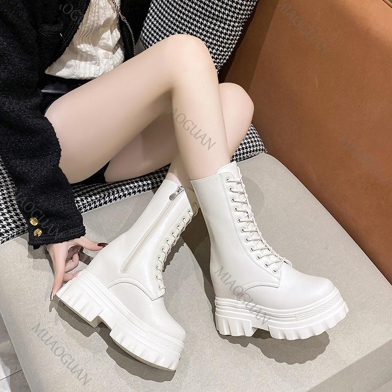Fashion Women's Mid-Calf Boots Autumn Winter New Platform Wedge Short Boots Shoes for Women Versatile Ladies Chunky Motorcycle Botas