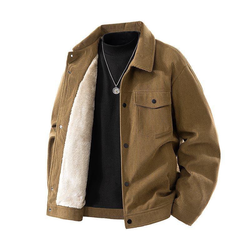 

Осень Зима Мужская Куртка Винтажная Утепленная Флисовая В Полоску Отложной Воротник Мужское Пальто Однобортное Длинный Рукав Мужская Верхняя Одежда 3XL
