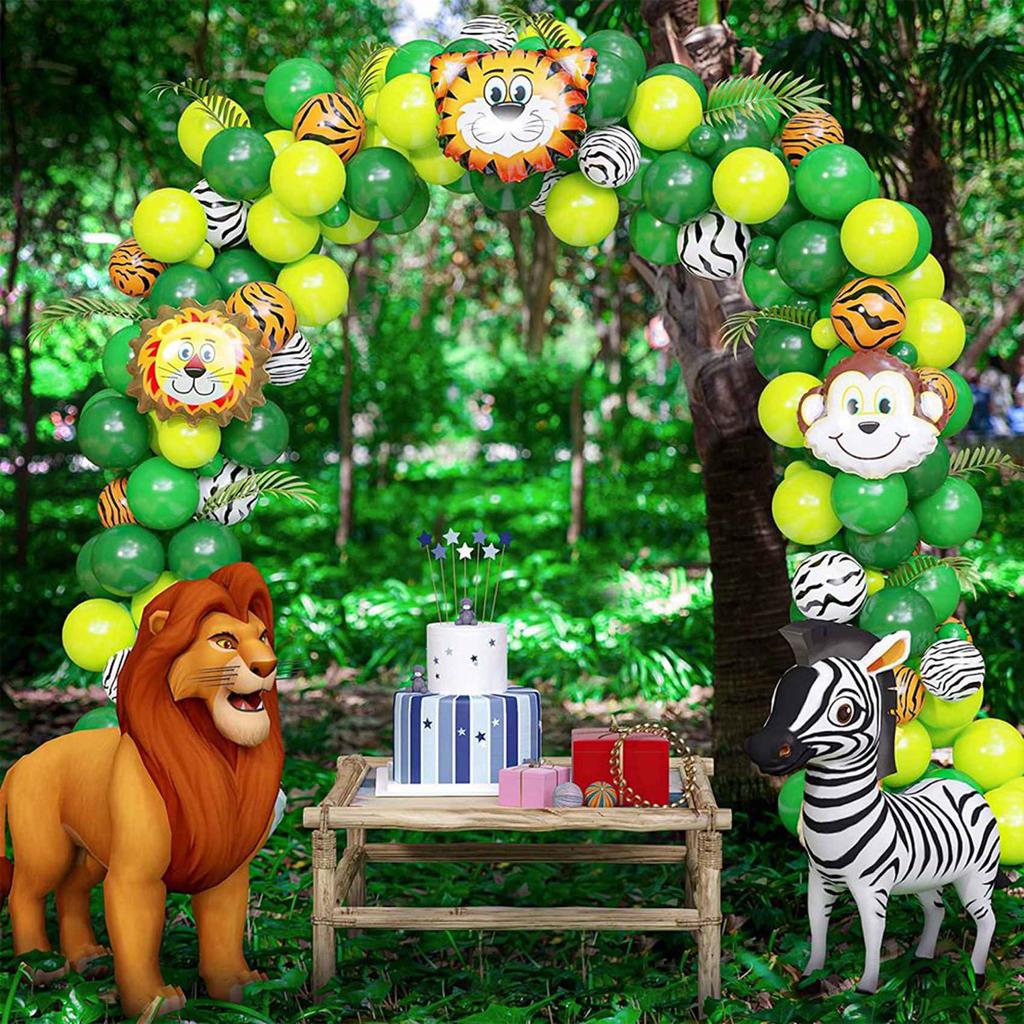 T02C!Kit de guirlande de 100 ballons animaux Thème Jungle Safari Fournitures de fête Cadeaux Anniversaire Enfants Garçons Décoration Baby Shower