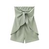 Fashion Style Summer New Women's Clothing Back Bows Trim Linen Blend Short Jumpsuit 8009709