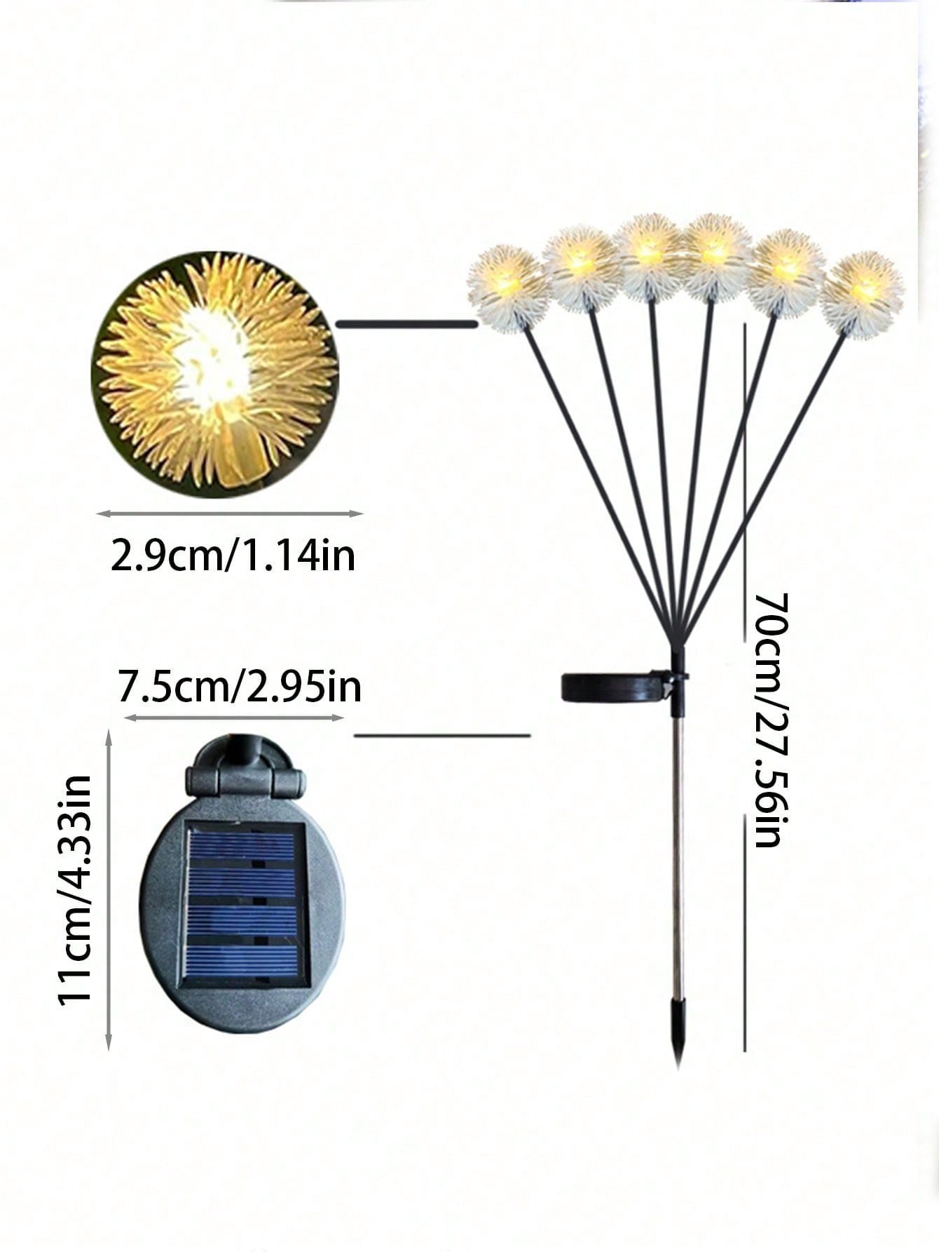 

Набор солнечных светильников «Одуванчик» Садовое украшение Теплый цвет Светодиодный свет Уличный Водонепроницаемый Солнечная ткань Садовое украшение Праздничный подарок белый