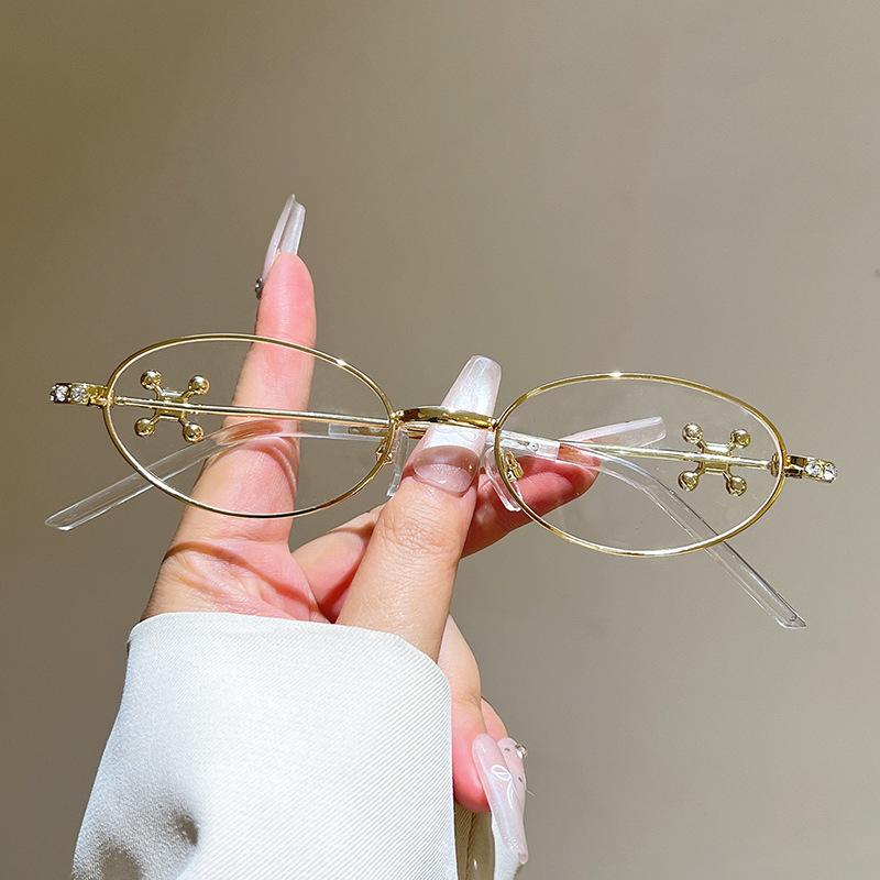 Oval sunglasses women s diamond-set travel photo anti-ultraviolet sunglasses plain flat glasses