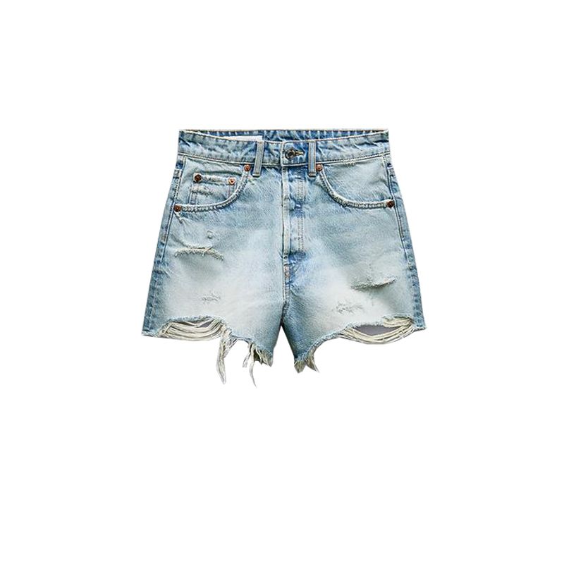 Spring New Trendy Match Sexy Washing Effect Raw Hem Ripped Decoration High Waist Denim Shorts 2569073