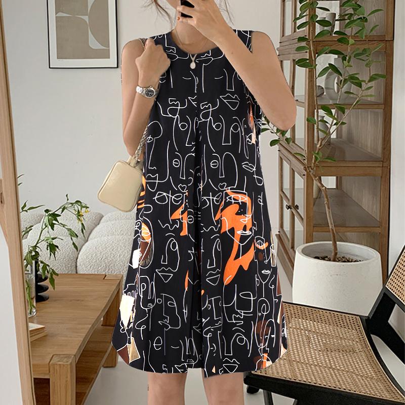 ZANZEA Women Casual Round Neck Summer Sleeveless Print Dress