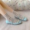 Square Toe French Pearl One Buckle Strap Low Heel Mary Jane Women's Shoes with Skirt Light Mouth Soft Sole Single Shoes