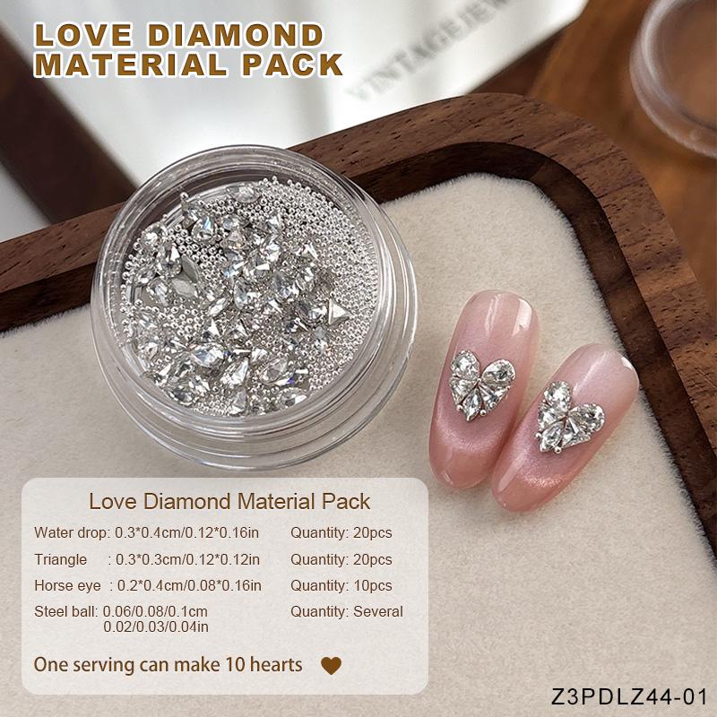 

White Love Shape Nail Art Rhinestone Set Multi Shape Crystal Flat Pink Rhinestone Round Bead Diamond Jewelry For Nail Art Craft