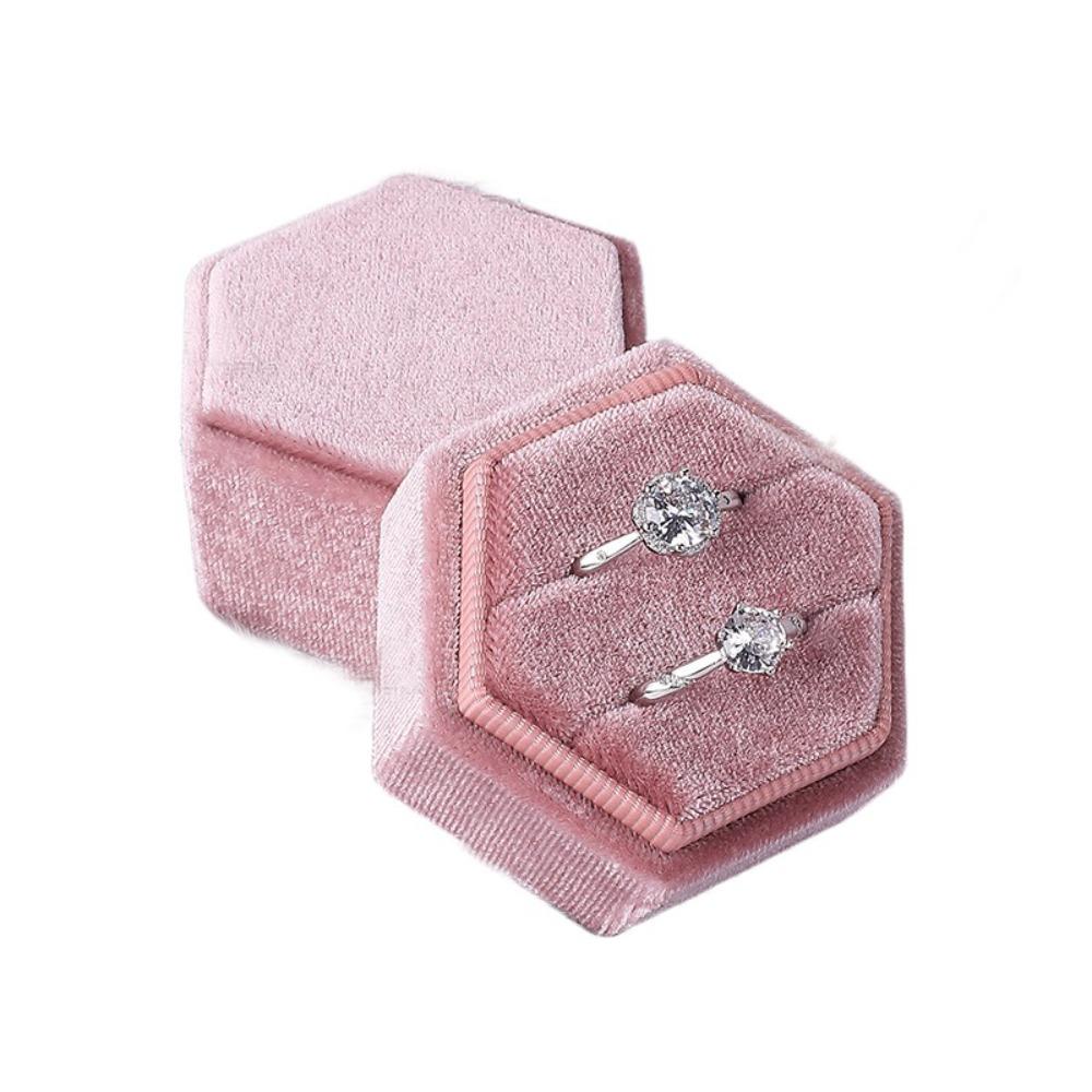 Luxury Rings Bearer Box Hexagon Jewelry Organizer Simple Velvet Rings Holder  Proposal