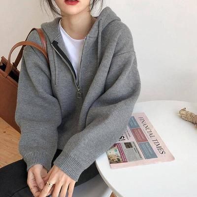 Hooded Knitted Zipper Cardigan Sweater Female Autumn Women Outwear Casual Women Sweater Short Cardigan Sweater Female Coat Top